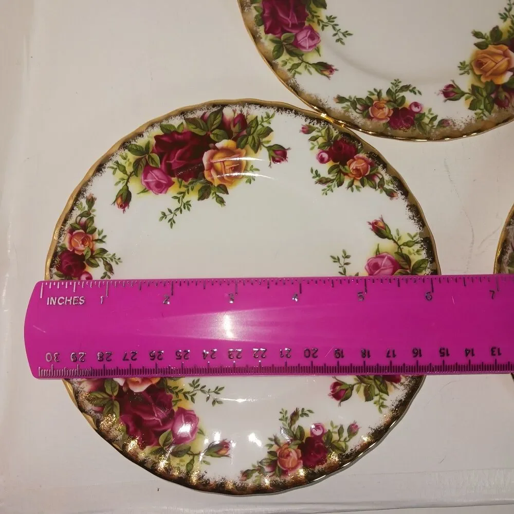 Royal Albert Bread Plates 6 1/4 Inch Old Country Roses Red Yellow Gold Set Of 3